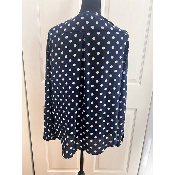 JCrew Scalloped Polka Dot Blouse Small Long Sleeve Blue and White‎ - Picture 4 of 7
